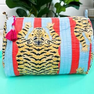 Cotton Quilted Makeup Cosmetic Bag Red Blue Stripe Tiger